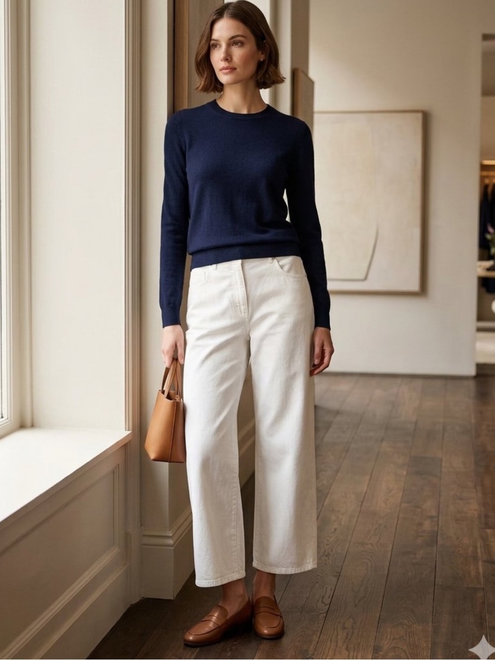 WJ Martin Roberta White Wide Leg Denim Pants Cotton Linen Blend NWT Sz 46 US 10